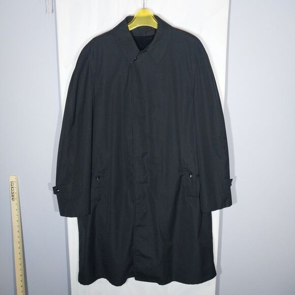 Vtg 70's Plymouth Of Boston Trench Coat Sz 38 (M) Black Zip Out Fleece Liner - Picture 1 of 9